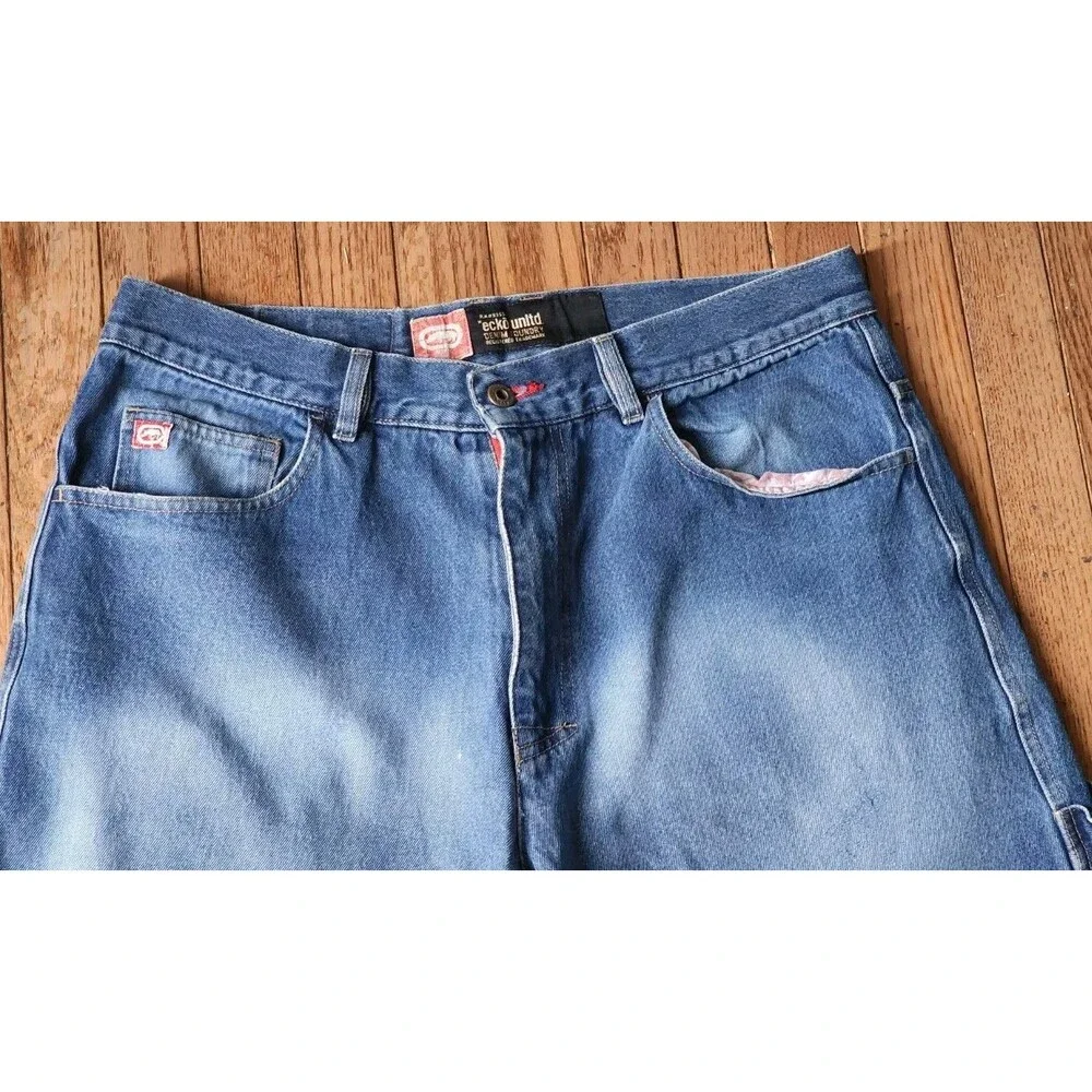 Ecko Shorts Men 34 Jorts Denim Jean Distressed 5 Pocket Streetwear Hip Hop Cargo